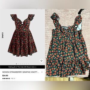 Cider Black Dress with Strawberry Print